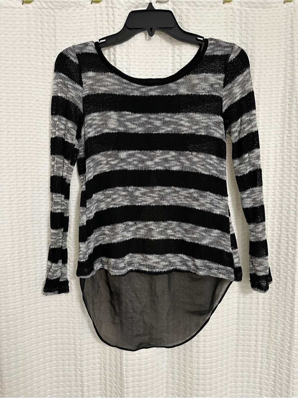 Striped Black & Gray Women's High-Low Knit Top